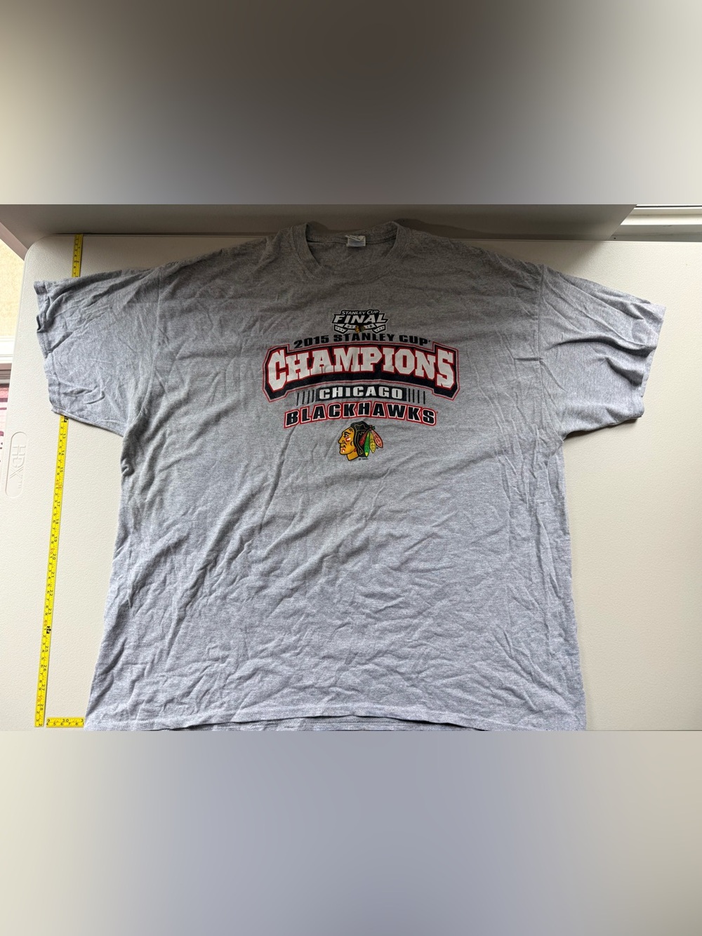 Vintage 2015 Chicago Blackhawks Stanley Cup Champions Shirt 2XL Gildan Gray